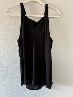 Fashion Magazine Black Knotted Strap V-Neck Tank